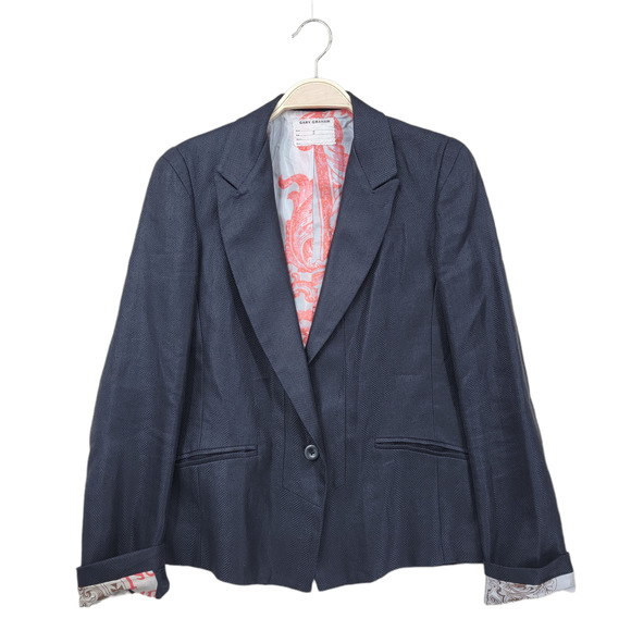 Gary Graham Women's Size 2 Blazer Gray Long Sleeve Linen One Button Lined - Picture 1 of 12